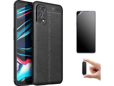 Kit Carcasa, Protector Y Soporte Realme 7 Pro Ultimatte Rugged Leather Negro