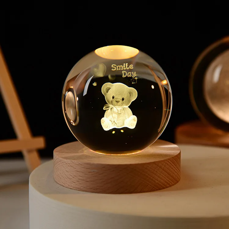 Bola de cristal 3D de 60 mm con grabado láser, adorno coleccionable MDUG (oso de 60 mm)