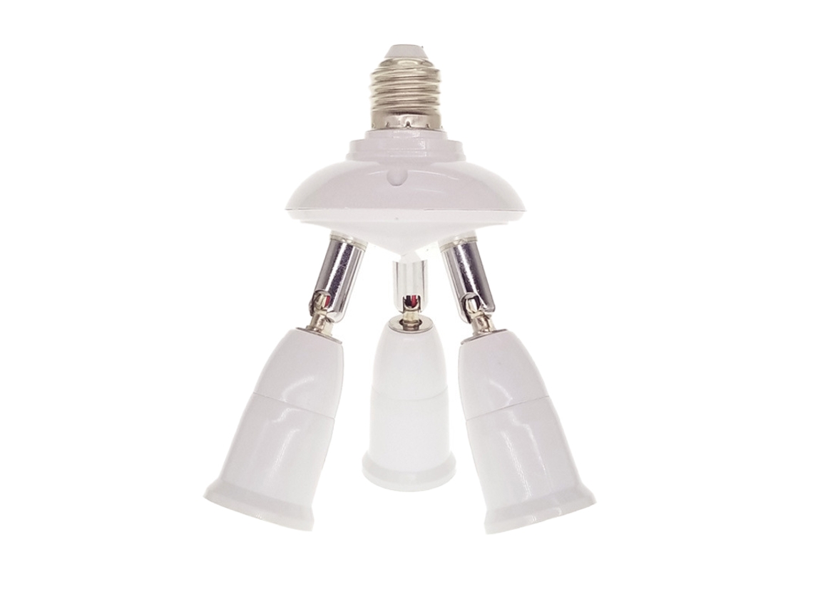 Adaptador Divisor Con Base E27 Para 3 Bombillas Con Ángulos Ajustables Para Uso En Interiores Y Exteriores.