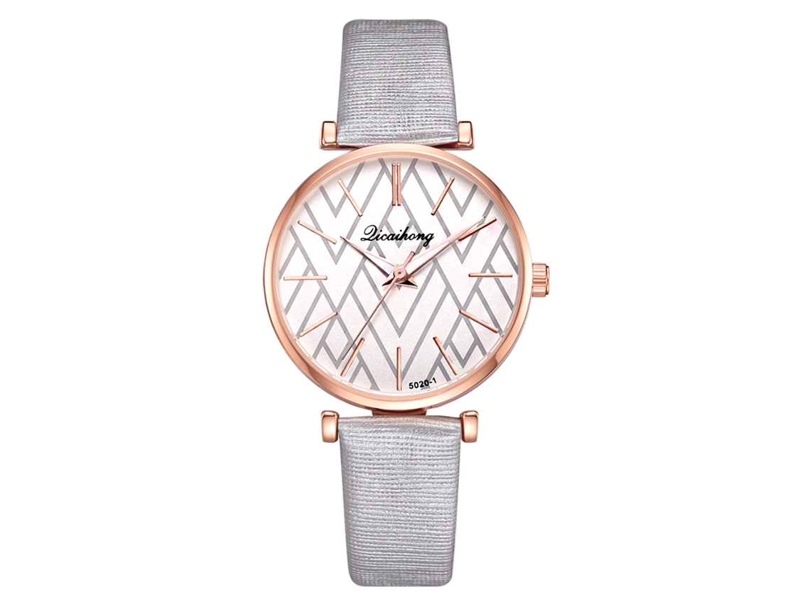 Reloj De Pulsera De Cuarzo Para Mujer Con Correa De Pu Y Patrón Gris Irregular.