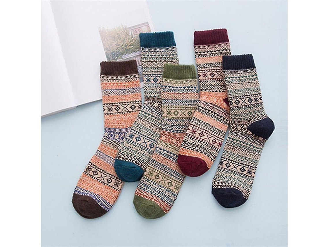 2026-5 Pares De Calcetines De Lana Knit Impresos Calientes Para Hombres