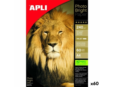 Papel Fotográfico Brillante APLI Inkjet 60 Folhas 240 G/M² A4