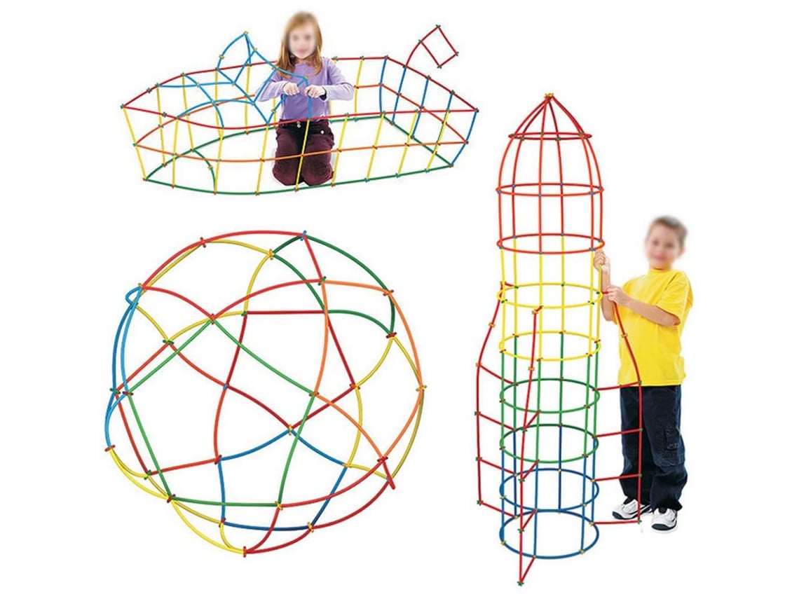Conjunto De Blocos De Construção Interconectáveis Diy Para Crianças Com Canudos E Conectores
