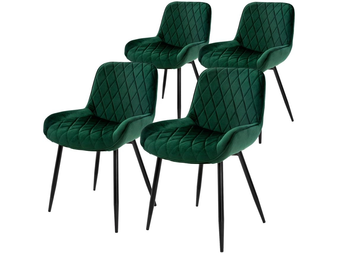 Conjunto de 4 cadeiras de jantar modernas verdes com assento estofado em veludo respirável de 81 cm