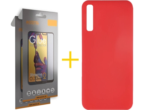 Kit Funda + 2 Protectores de Pantalla Samsung Galaxy A50 ACCETEL Full Silicona Líquida (Rojo)