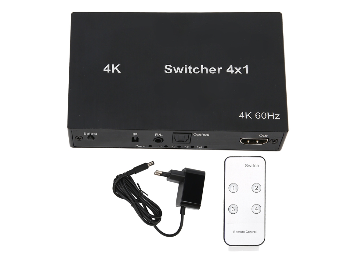 Conmutador De Interfaz Multimedia Hd 4 En 1 Con Control Remoto Ir, Compatible Con 4kx2k Y Divisor De Vídeo.