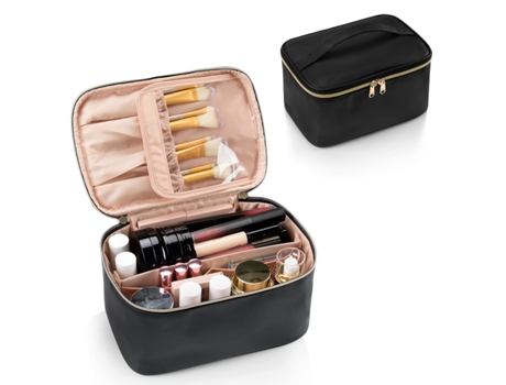 Bolsa de maquillaje, bolsa cosmética portátil, organizador de gran capacidad para estuche de maquillaje de viaje, negro para bolsa de aseo femenina...
