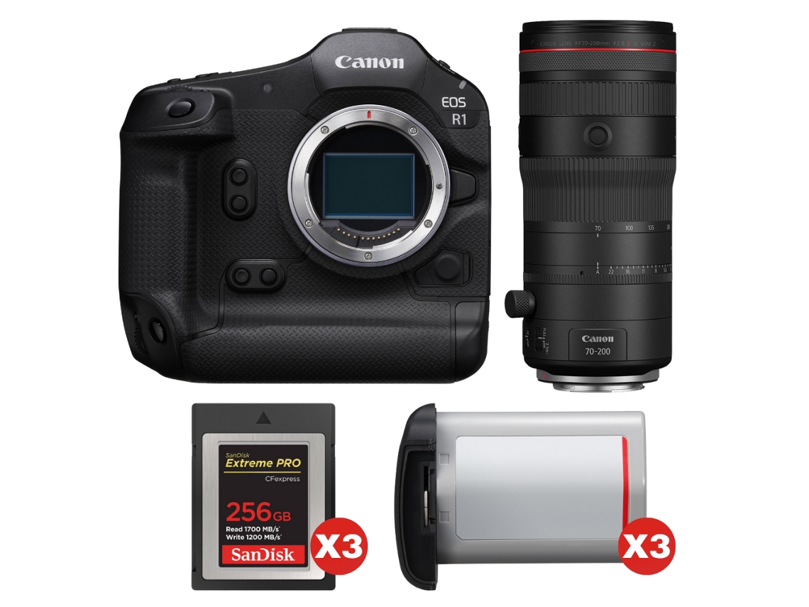 Canon Eos R1 + Rf 70-200mm F/2.8 L Is Usm Z Negro + 3 Sandisk 256gb Extreme Pro Cfexpress Type B + 3 Canon Lp-e19 + Ebook Pricedirect