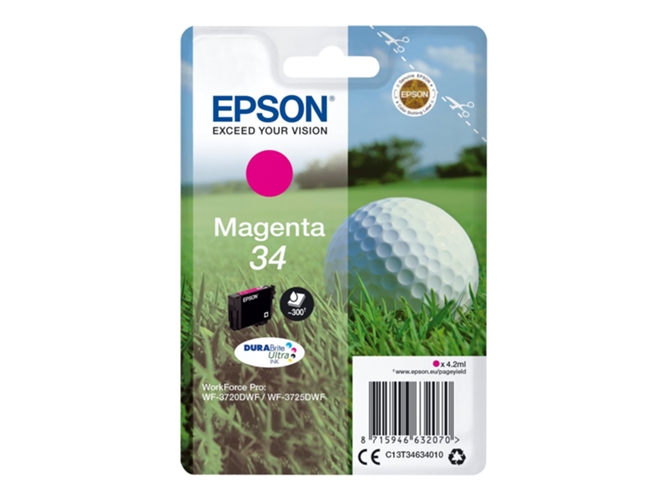 Cartucho de tinta original EPSON 34, Bola de golf 4,2 ml , Magenta, C13T34634020, T3463