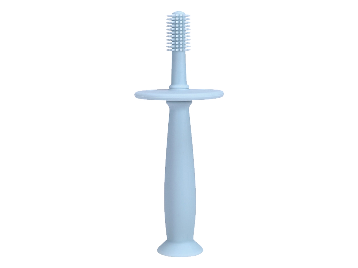 Cepillo de dientes de entrenamiento para niños pequeños cepillo de dientes de silicona con deflector para evitar que se trague (azul)