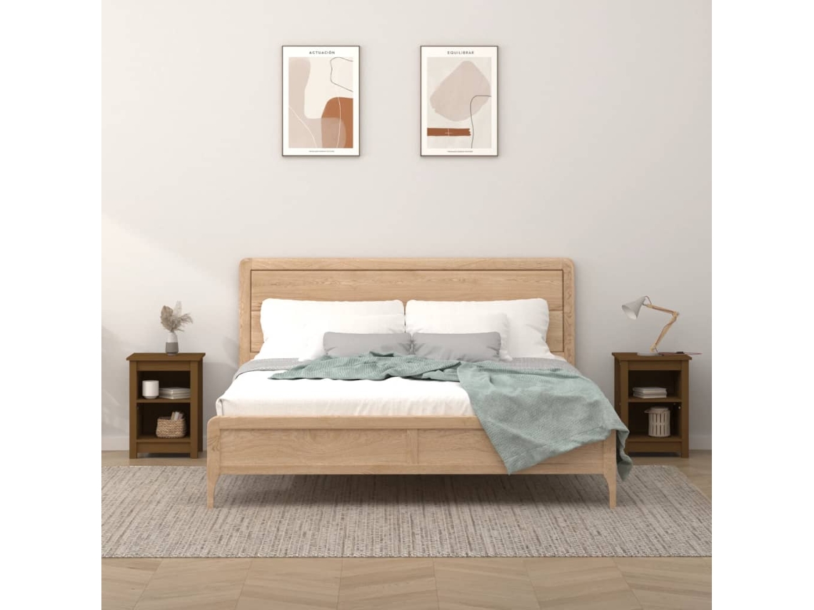 Mesitas de Noche LOVELY HOME Mesinha 2 Pcs 40X35X55 Cm Pinho Maciço Castanho Mel