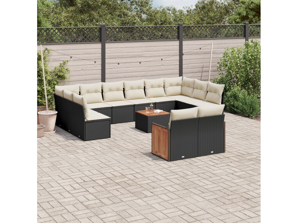 Conjunto de sofá de jardín de 13 piezas con cojines de mimbre sintético negro, Dkd Home Decor