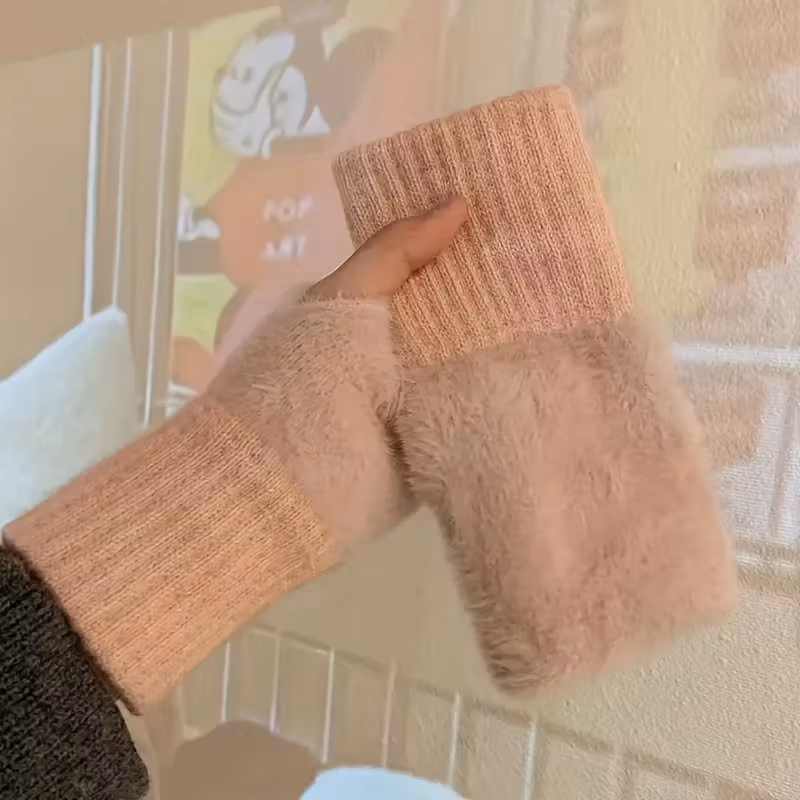 Guantes de malla unisex, resistentes al viento, de ante, con dedos cortos, cálidos para el invierno Stelasplen