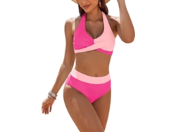 Traje De Baño De Dos Piezas De Mujer Con Estampado Floral Y Efecto Push-up De Talle Alto.