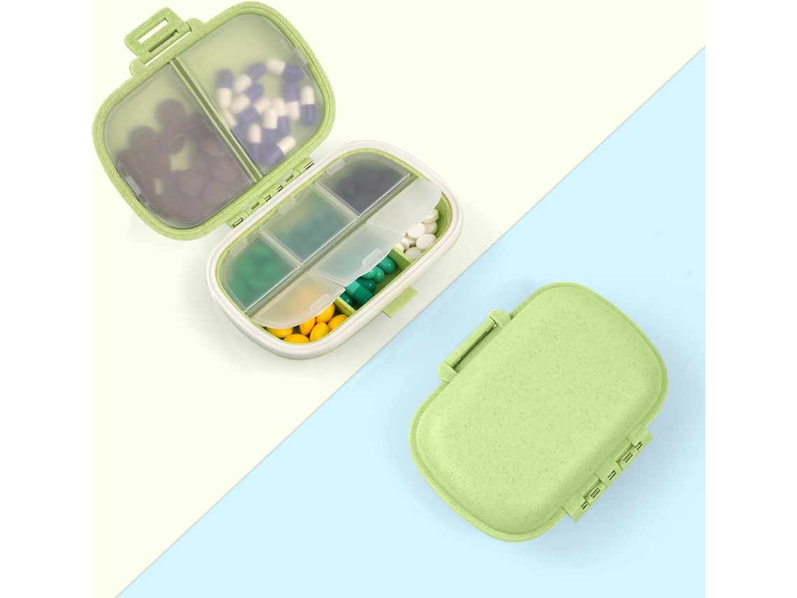 Caja de medicamentos portátil de 8 compartimentos, color amarillo verdoso ZYBLSSBB