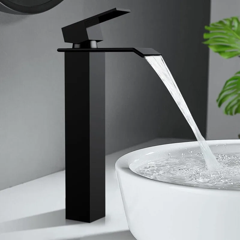 Grifo Mezclador De Lavabo De Cascada Negro, Grifo De Baño De Caño