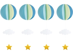 Juego 4 Adornos Colgantes Forma Globo Papel Fáciles Colgar Fiestas Decoración Habitaciones Cumpleaños Azul
