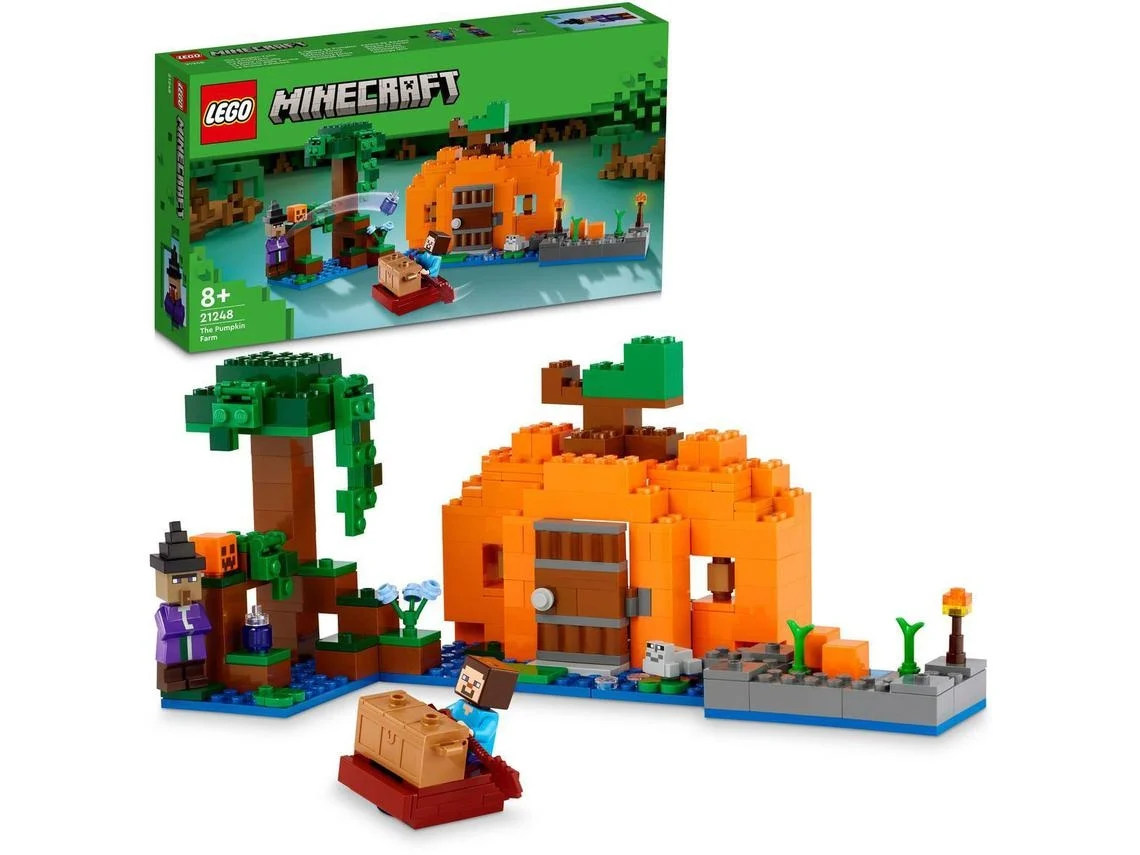 LEGO Minecraft: A Quinta de Pumpkin – Set de construção com aventuras interativas no bioma do pântano (257 peças)