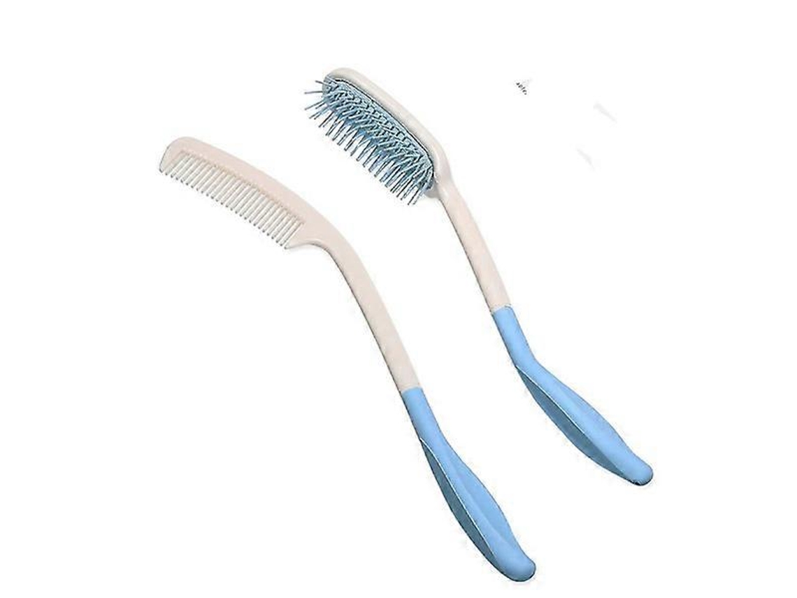 Juego de cepillos para el cabello con peines de mango largo para personas mayores; 2 piezas.
