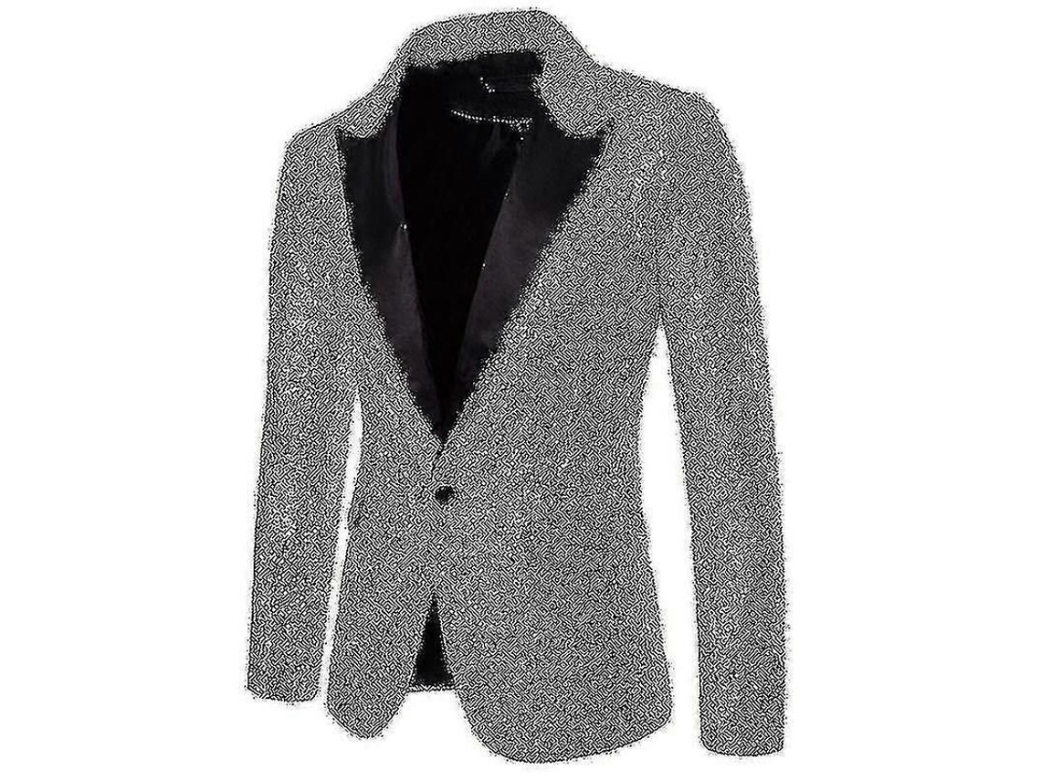Chaqueta De Traje Para Hombre Con Lentejuelas Brillo Fiesta Boda Formal Primavera Otoño Plata M Color Plata