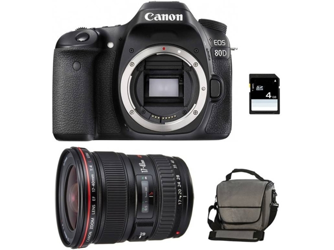 Kit Cámara Réflex CANON EOS 80D + 17-40 L USM + Bolsa + SD 4Go