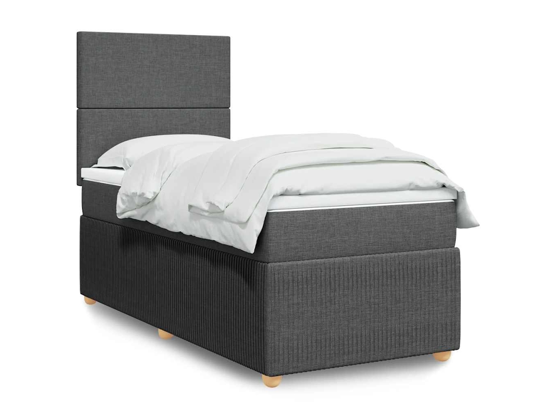 Cama Box Spring Con Colchón Tela Gris Oscuro 80x200 Cm