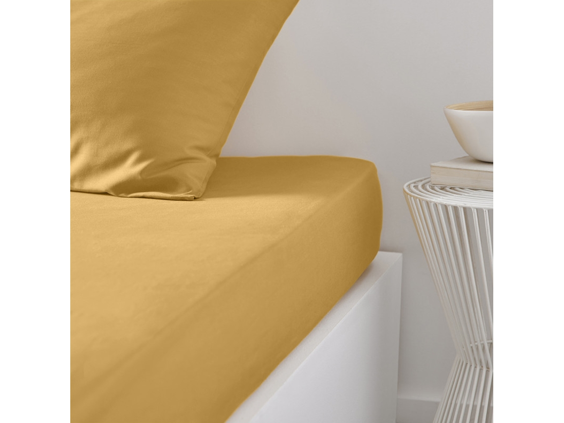 Sábana Bajera MEVAK LIVING Amarillo (Algodón - 160x200 cm)