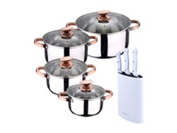 Batería De Cocina Ø16ø18ø20ø24cm De Acero Inoxidable Nona San Ignacio (8 Piezas) Con 3 Cuchillos Y Tacoma