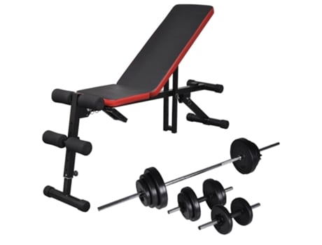 vidaXL Banco de abdominales con mancuerna y pesas 30,5 kg