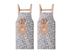 Delantal Floral Con Orejas De Conejo 2 Piezas, Femenino, Impermeable, Verano, Cocina, Lona, Catering