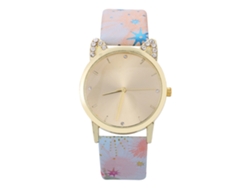 Reloj De Pulsera De Cuarzo Para Mujer Con Sencillos Diamantes De Imitación Y Correa De Pu Azul Claro.