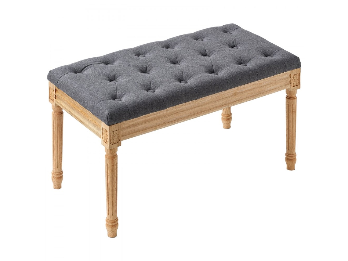 Banco Tapizado Gris 80x40 Cm Con Patas De Madera Tekmaquinas