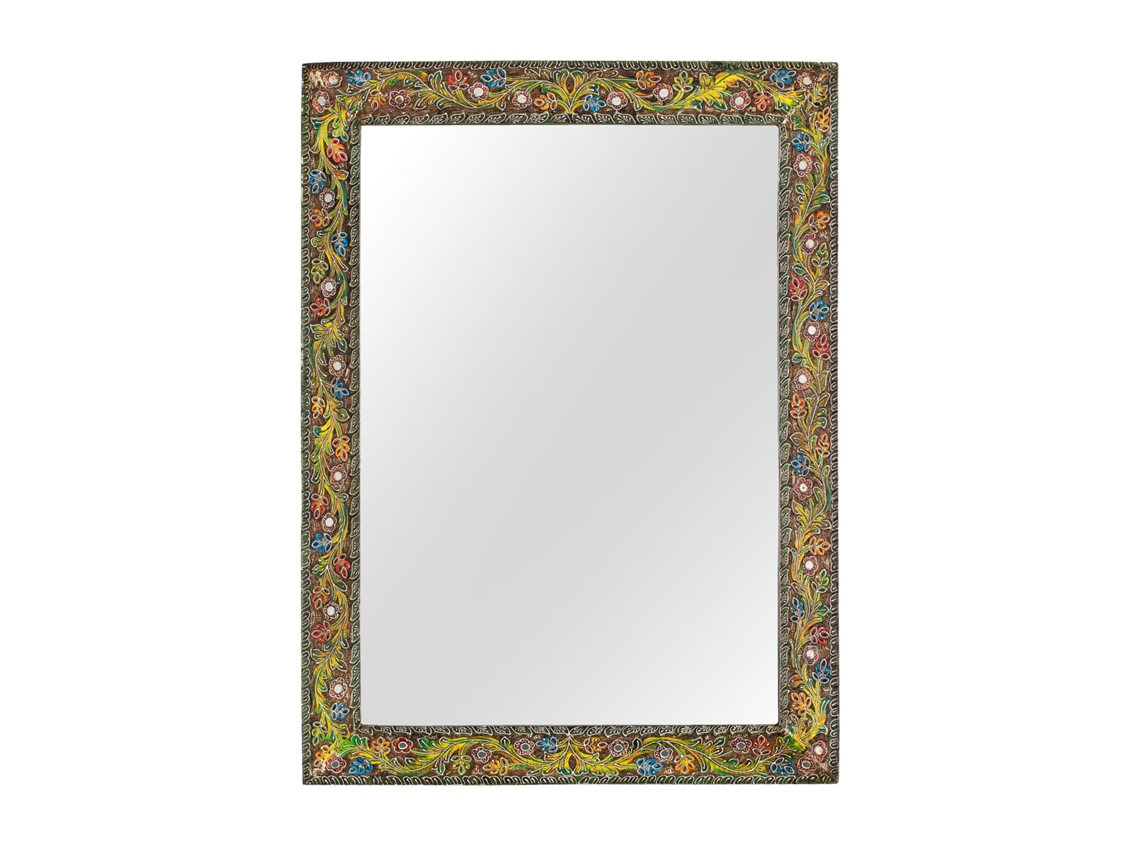 Espejo Rectangular Con Marco De Madera De Mango Floreado