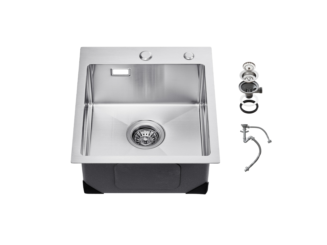 Fregadero de cocina Succebuy, un seno, barra de acero inoxidable, 400 x 450 x 190 mm