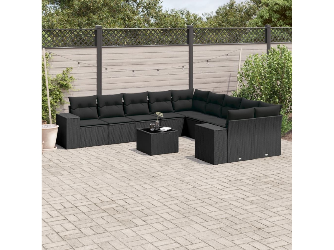 Conjunto de sofás de jardín de 11 piezas DKD Home Decor con cojines de mimbre negros