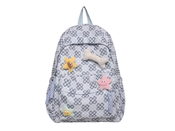 Mochila moderna para mujer en nylon con estampado de cuadros, espaciosa y funcional, ideal para el colegio y el día a día. Color azul.