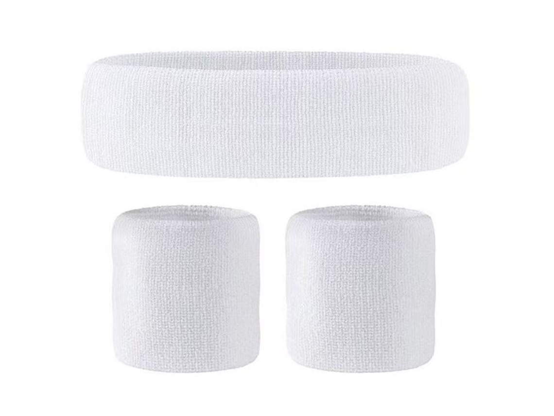 Conjunto de 3 piezas Yuysan en tela de algodón, diadema y muñequeras deportivas, color blanco.