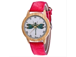 Reloj De Pulsera Para Parejas Con Estampado De Libélulas, De Aleación, Cuarzo Y Lona Roja.