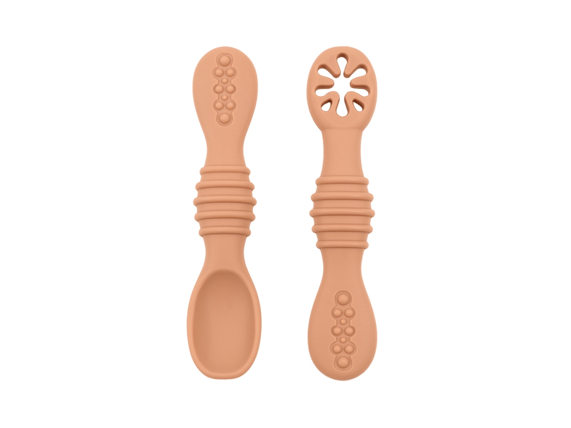 Juego De Cubiertos Para Bebé (marrón Terroso), Silicona De Grado Alimenticio, Con Cuchara Adhesiva