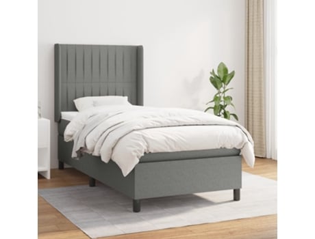 vidaXL Cama con somier y colchón 90x190 cm tela gris oscuro