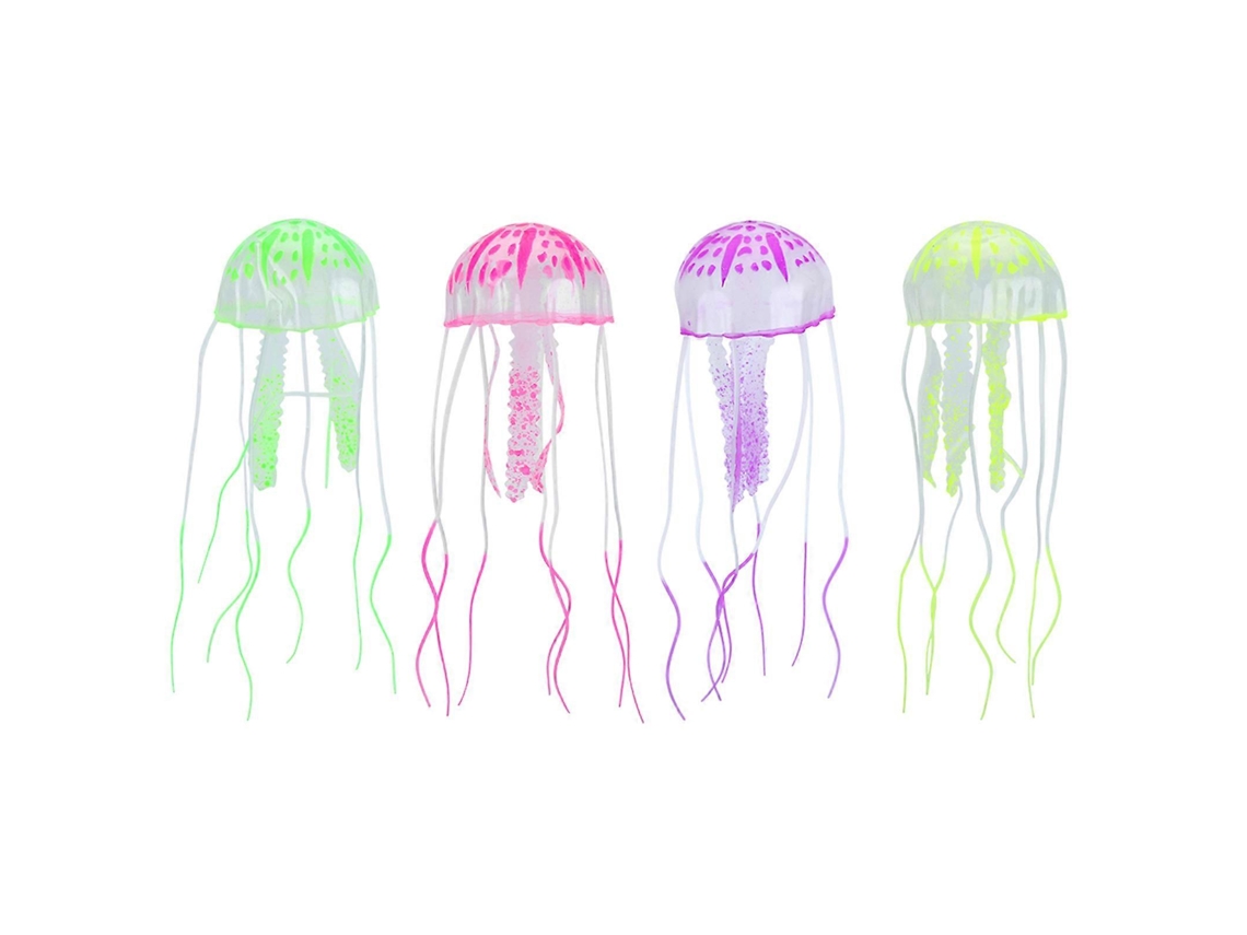 4 piezas de medusas artificiales fluorescentes flotantes de silicona para acuario, decoración para acuarios Rosewell
