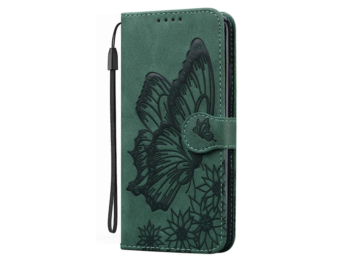 Funda Tipo Cartera Con Tapa Retro Para Oppo Find X2 Lite Con Estampado De Mariposas - Verde