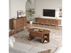 Conjunto Salón 3 Piezas, Mesa Elevable, Mueble Tv, Aparador, Correderas, Nogal