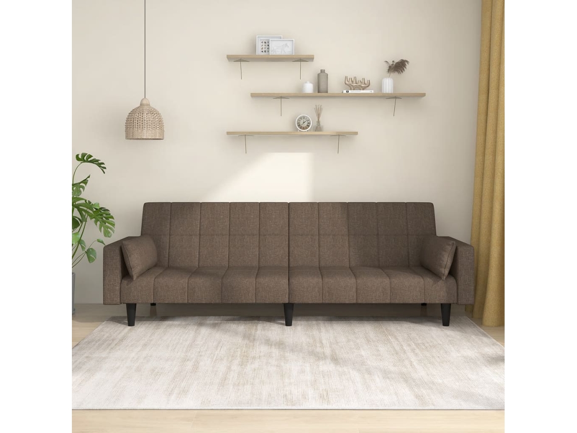 Sofá Cama De 2 Plazas Con Dos Almohadas Tela Gris Taupe