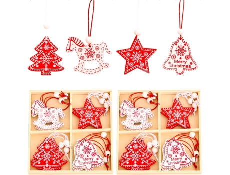 24 Piezas Colgantes de Navidad de Madera Decoración de Navidad Colgantes de Madera Árbol de Navidad Decoraciones de Árbol de Navidad de Madera