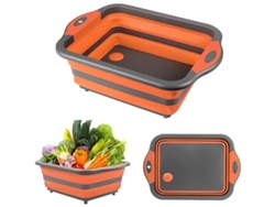 Rebe-cuenco Plegable Com Tabuleiro De Corte E Tampa de Draenagem, Lava-desica Colapsável Para Ócampo E Cozinha Cor Laranja