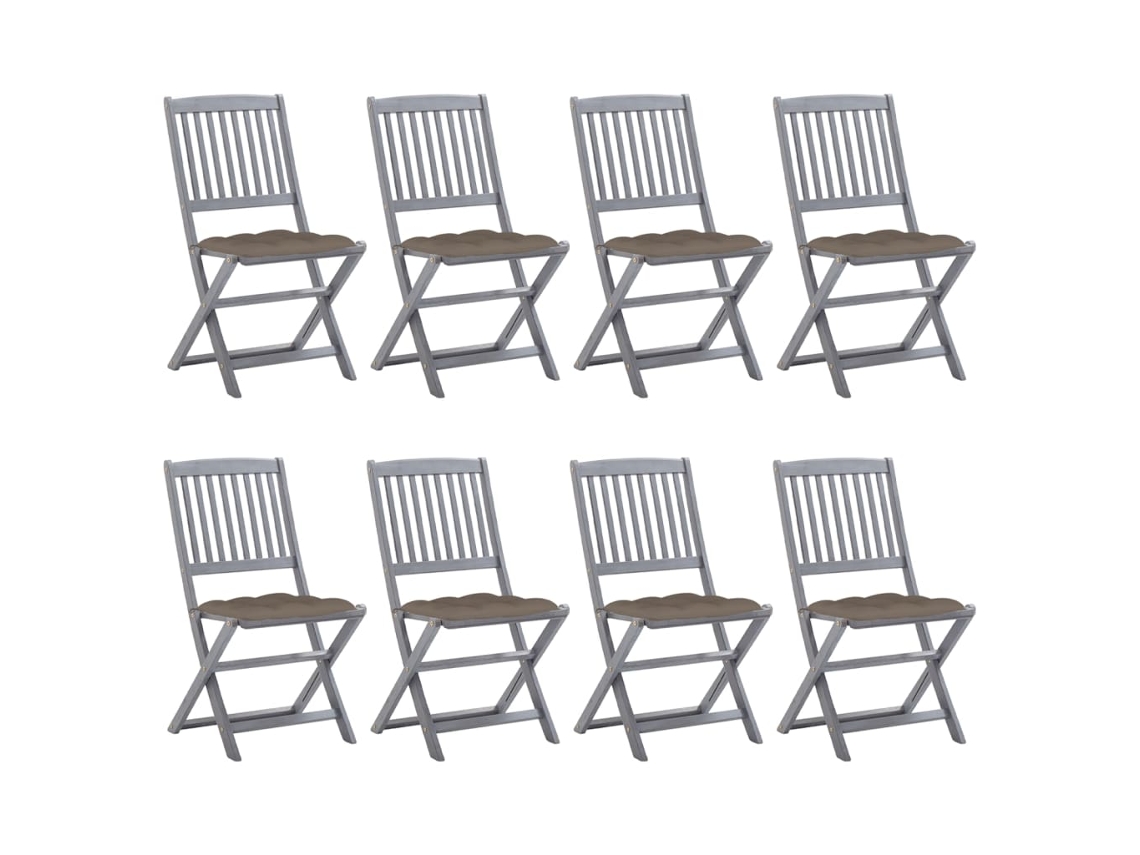 Sillas plegables de exterior DKD Home Decor de 8 piezas con cojines de acacia maciza