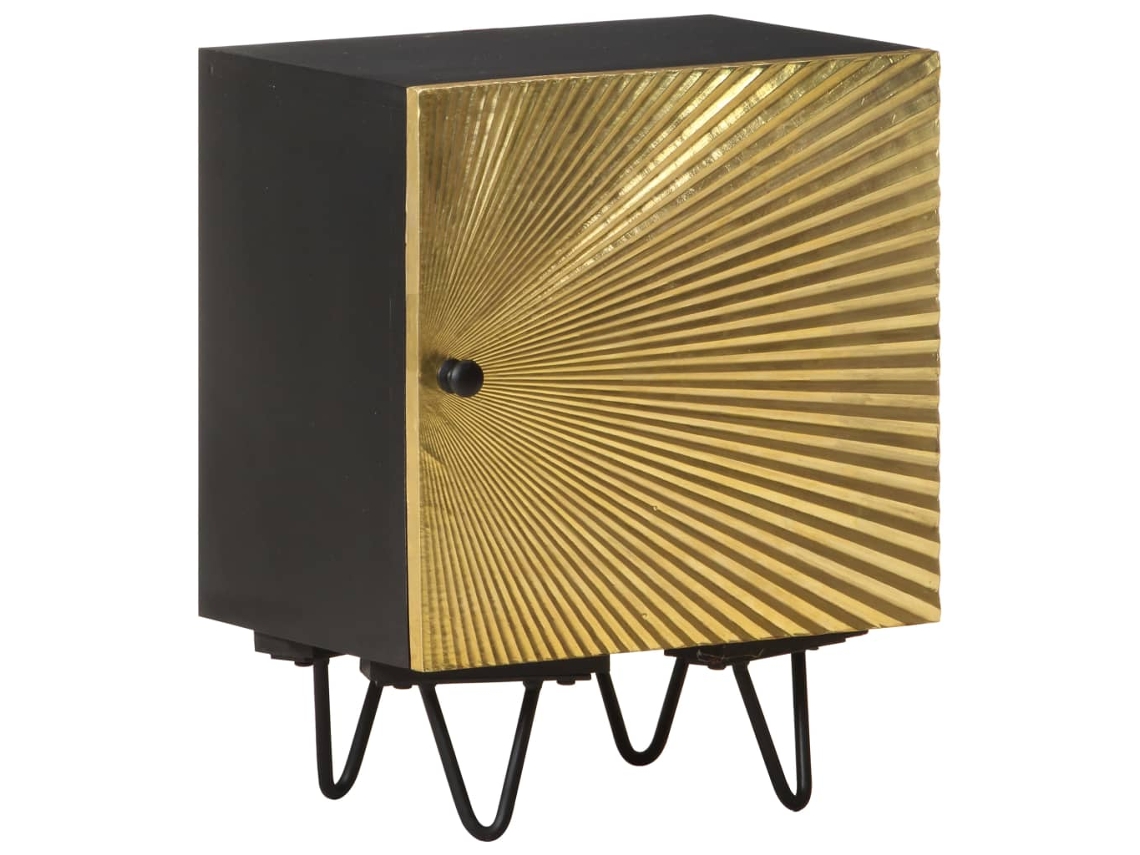 Mesita de Noche con Frente Bronze 40X30X50 Cm Mango Maciza
