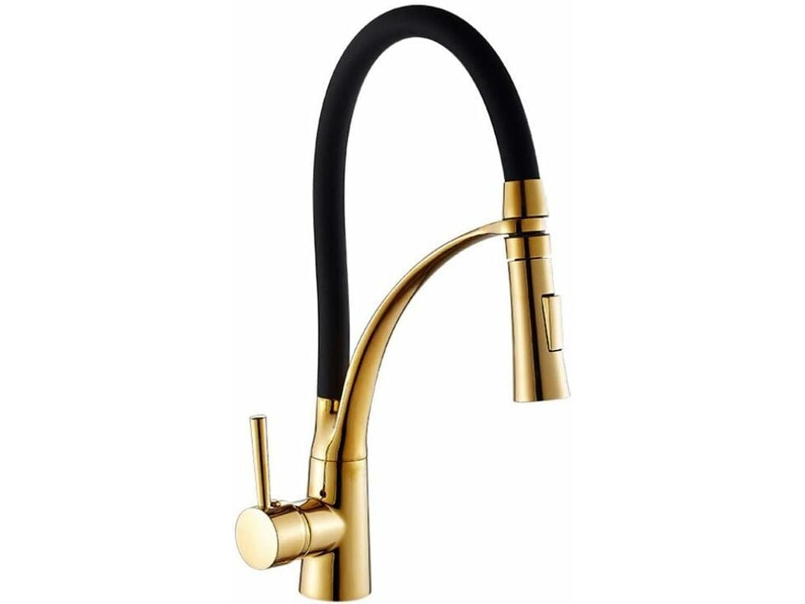 Torneira De Cozinha Dourada E Preta, Douche Extraível Relavaev