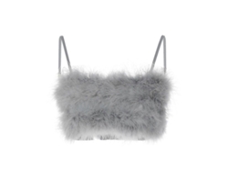 Top corto para mujer con tirantes finos y plumas suaves, bralette camisero blanco, talla L, gris S